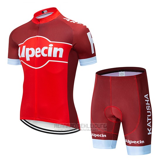 2019 Fahrradbekleidung Katusha Alpecin Rot Wei Trikot Kurzarm und Tragerhose - zum Schließen ins Bild klicken